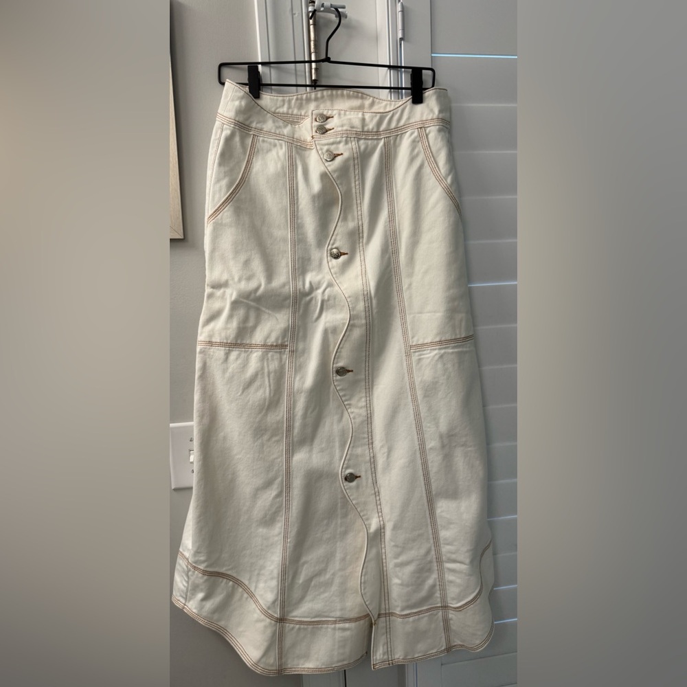 Farm Rio Cream Button-Front Midi Skirt NWT